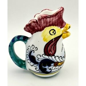 Vintage Deruta  Style Numbered Ceramic Rooster/Chicken Pitcher Creamer Italy